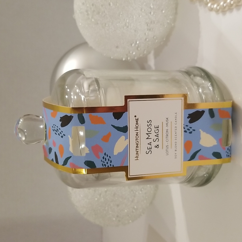 Huntington Home Sea Moss & Sage Candle with Glass Cloche